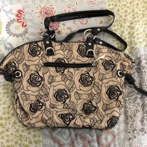 Beijo Black and Cream Floral Shoulder Bag